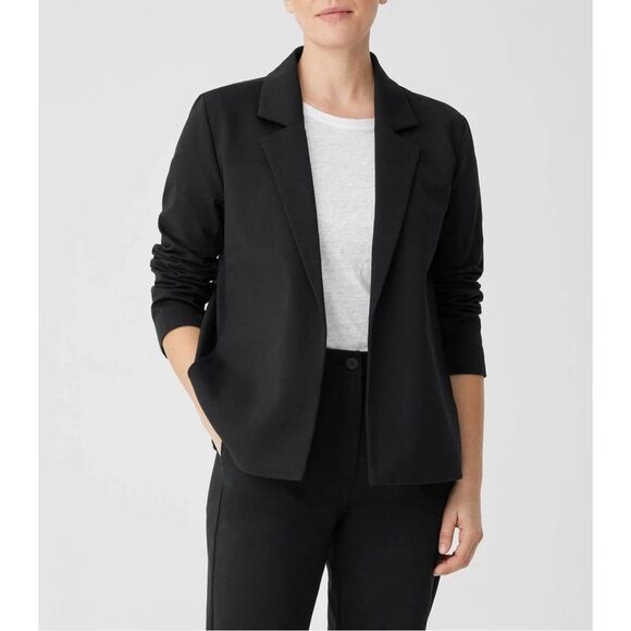 Eileen Fisher $278 Cotton Blend Ponte Notch Collar Blazer Jacket Black XL - Picture 1 of 12